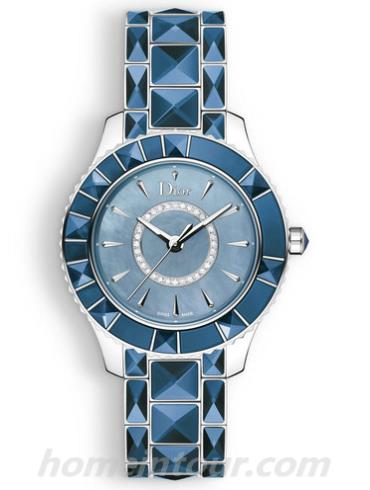 迪奥CD143117M001_0000女表DIOR CHRISTAL系列-蓝色表带/表径33mm