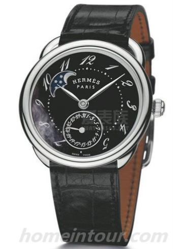 爱马仕arceau_petite_lune_black女表时间暂停系列-黑色表带/表径38mm