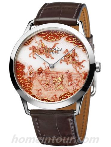 爱马仕Koma_Kurabe男表时间暂停系列-雪茄色表带/表径39.5mm