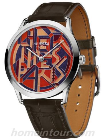 爱马仕Perspective_cavaliere男表时间暂停系列-咖啡色表带/表径39.5mm