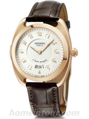 爱马仕040645WW00男表时间暂停系列-棕色表带/表径40.5 x 38.4mm