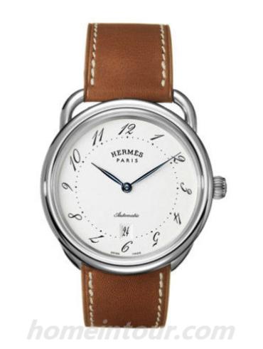 爱马仕035184WW00男表时间暂停系列-棕色表带/表径41mm