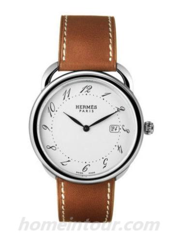 爱马仕026852WW00女表时间暂停系列-棕色表带/表径38mm