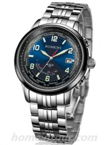 罗西尼5511W05B男表光电能电波表-银色表带/表径42mm