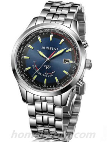 罗西尼5509W05B男表光电能电波表-银色表带/表径42mm