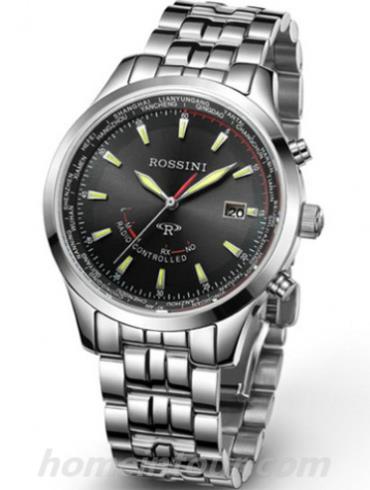 罗西尼5509W04A男表光电能电波表-银色表带/表径42mm