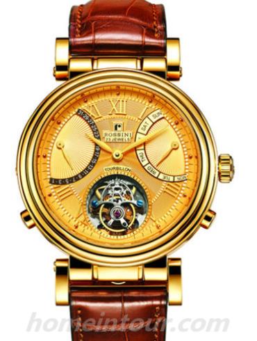 罗西尼5525G01A男表陀飞轮腕表-红棕色表带/表径41mm