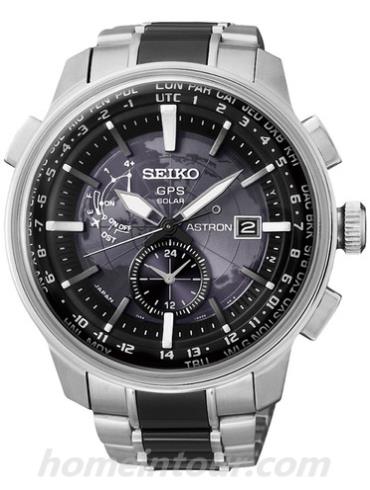 精工SAS039J1男表Astron系列-银色/黑色表带/表径48.2mm