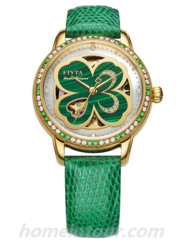 飞亚达LA862023.GNNS女表四叶草系列-绿色表带/表径&#8211;