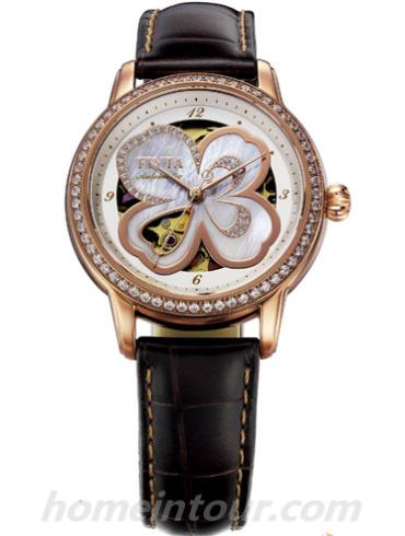 飞亚达LA8262.GWRD女表四叶草系列-棕色表带/表径34.8mm