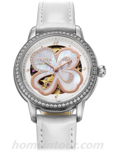 飞亚达LA1262.A女表四叶草系列-白色表带/表径34.6mm