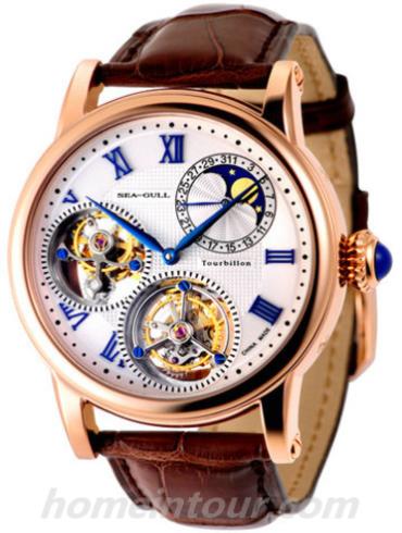 海鸥手表ST8083GSA男表陀飞轮金表系列-棕色表带/表径43mm