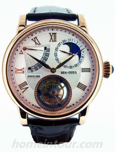 海鸥手表ST8262G男表陀飞轮金表系列-棕色表带/表径43mm