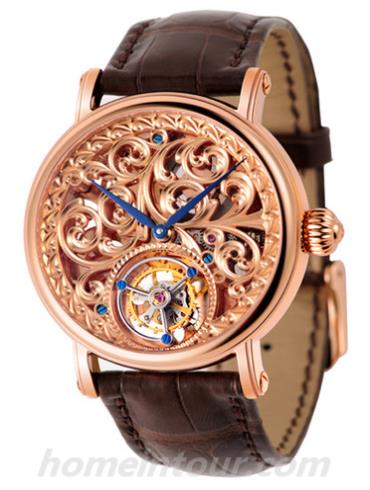 海鸥手表ST8083GK男表陀飞轮金表系列-棕色表带/表径43mm