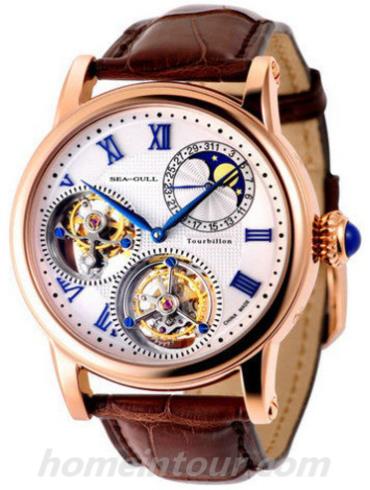 海鸥手表ST8083GS男表陀飞轮金表系列-棕色表带/表径43mm