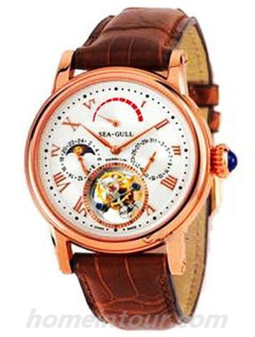 海鸥手表ST8007GA男表陀飞轮金表系列-棕色表带/表径40mm