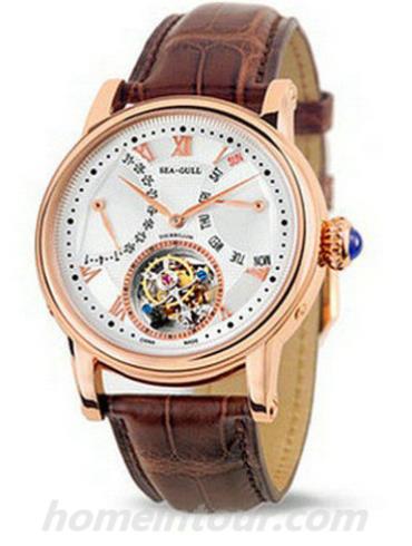 海鸥手表ST8004ZG男表陀飞轮金表系列-棕色表带/表径43mm