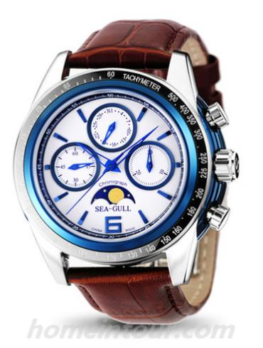 海鸥手表219.313_White男表计时码表系列-棕色表带/表径41mm