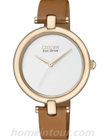 西铁城EM0253-03A女表光动能系列-浅棕色表带/表径34mm