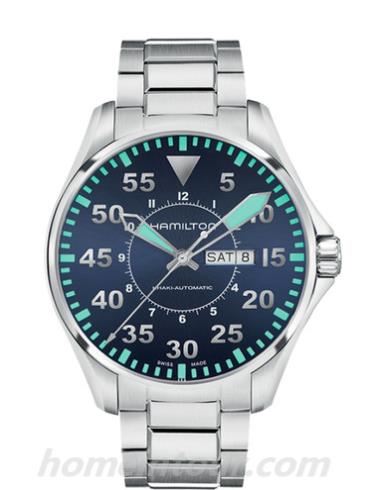 汉米尔顿H64715145男表卡其航空系列-银色表带/表径46mm