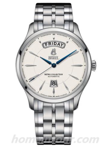 依波路GS8380-48121男表复古系列-银色表带/表径42mm