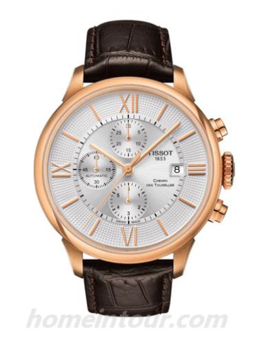 天梭T0994273603800男表T-Classic系列-棕色表带/表径44mm