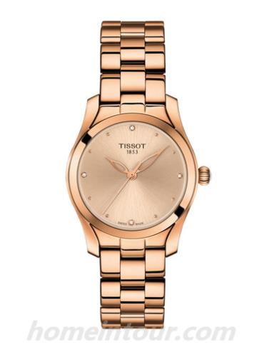 天梭T1122103345600女表T-Trend系列-5N玫瑰金表带/表径30mm