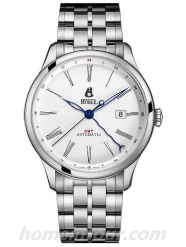 依波路GS8680T3-28551男表复古系列-银色表带/表径42mm