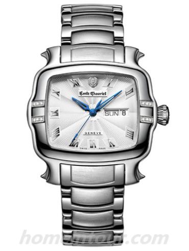 艾米龙09.3883.G.6.E.25.6男表皇室明珠系列-银色表带/表径43.2x35mm