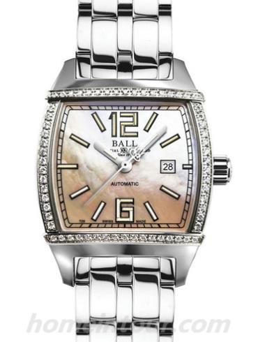 波尔NL1068D-DIA-S3AJ-PK女表指挥官系列-银色表带/表径28.5 x 38mm