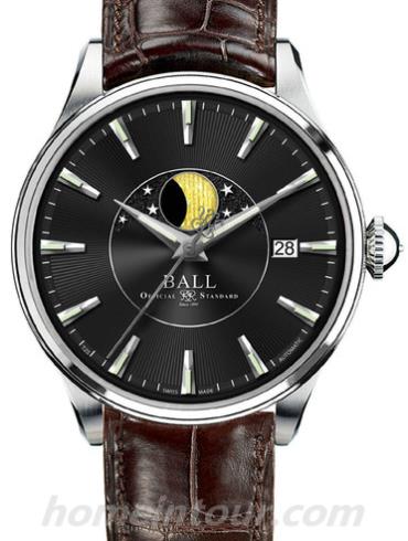 波尔NM3082D-LLFJ-BK男表铁路长官系列-深棕色表带/表径40mm