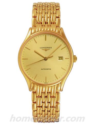 浪琴L4.860.2.32.8男表律雅系列-金色表带/表径35mm