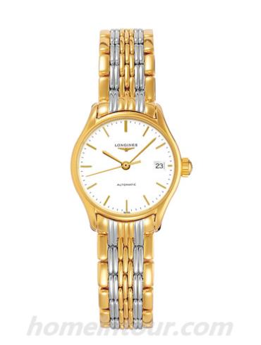 浪琴L4.360.2.12.7女表律雅系列-间金色表带/表径25mm