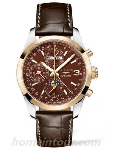 浪琴L2.798.5.62.3男表康铂系列-棕色表带/表径42mm