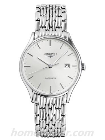 浪琴L4.860.4.72.6男表律雅系列-银色表带/表径35mm