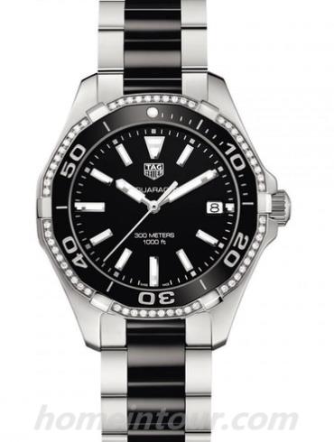 豪雅WAY131G.BA0913女表竞潜Aquaracer系列-黑色/银色表带/表径35mm