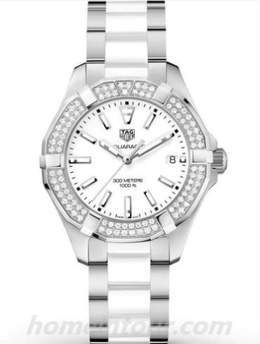 豪雅WAY131F.BA0914女表竞潜Aquaracer系列-白色/银色表带/表径35mm