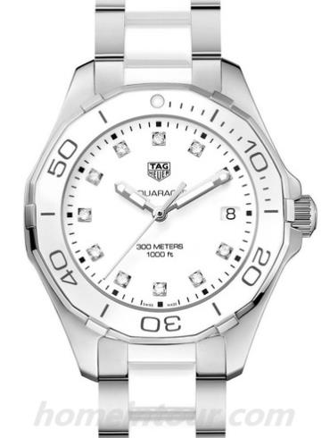 豪雅WAY131D.BA0914女表竞潜Aquaracer系列-白色/银色表带/表径35mm