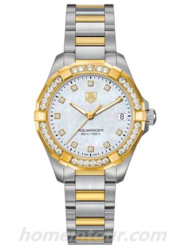 豪雅WAY1353.BD0917女表竞潜Aquaracer系列-间金色表带/表径32mm