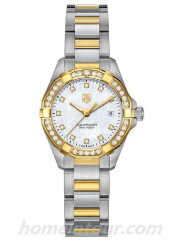 豪雅WAY1453.BD0922女表竞潜Aquaracer系列-间金色表带/表径27mm