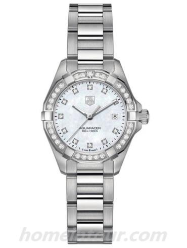 豪雅WAY1414.BA0920女表竞潜Aquaracer系列-银色表带/表径27mm