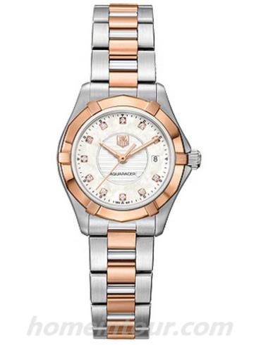 豪雅WAP1451.BD0837女表竞潜Aquaracer系列-间金色表带/表径27mm