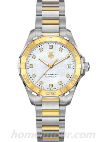 豪雅WAY1351.BD0917女表竞潜Aquaracer系列-间金色表带/表径32mm