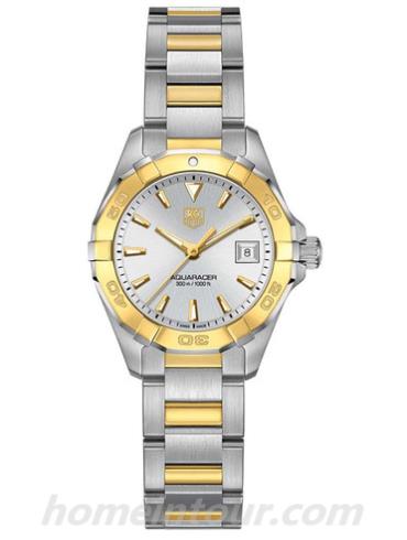 豪雅WAY1455.BD0922女表竞潜Aquaracer系列-间金色表带/表径27mm