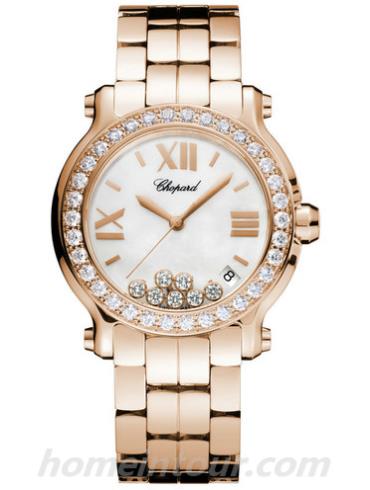 萧邦277481-5002女表Happy Diamonds系列-玫金色表带/表径36mm