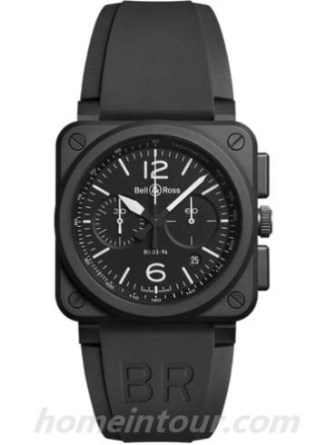 柏莱士BR0394-BL-CE男表AVIATION系列-黑色表带/表径42mm