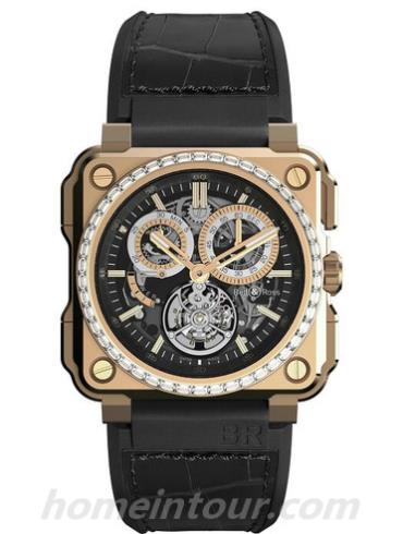 柏莱士BR_X1_CHRONOGRAPH_TOURBILLON_ROSE_GOLD男表AVIATION系列-黑色表带/表径45mm