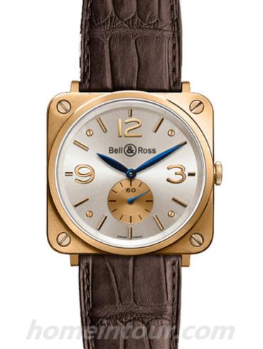 柏莱士BR_S_PINK_GOLD_white男表AVIATION系列-褐色表带/表径39mm