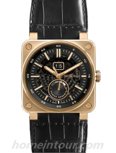 柏莱士BR_03-90_ROSE_GOLD男表AVIATION系列-黑色表带/表径42mm