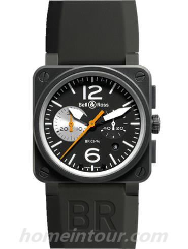 柏莱士BR_03-94_BLACK_WHITE男表AVIATION系列-黑色表带/表径42mm